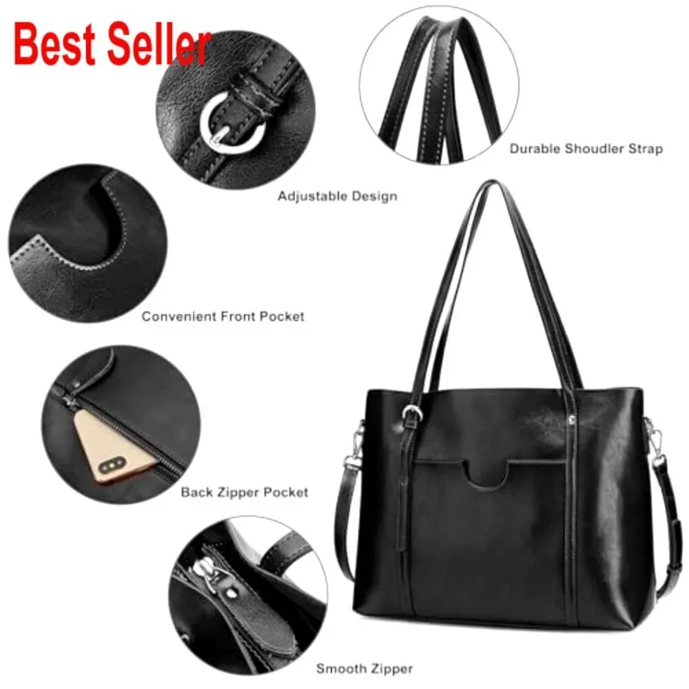 Genuine Leather Top Handle Satchel Tote Shoulder Bag